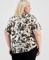 Anne Klein Essentials Plus Printed Flutter-Sleeve Top