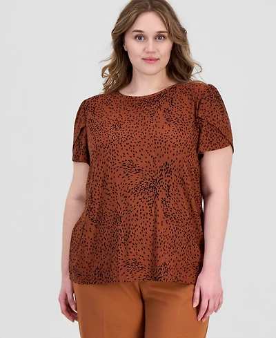 Anne Klein Essentials Plus Size Printed Tulip-Sleeve Top