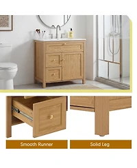 Sillysis 30 Inch Bathroom Vanity with Sink, Freestanding Wood Cabinet, Flip-Out and 2 Soft-Close Drawers