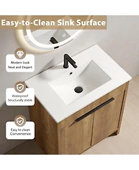 Sillysis 30 Inch Bathroom Vanity with Sink , Fluted 3D Panel Design, 2 Soft Close Drawers and Ceramic Top