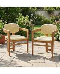 Rainsken Outdoor Woven Rattan Chair Set of 2, Comfortable Garden Seating, Acacia Wood Accent Chairs with Backrest for Backyard, Porch