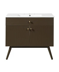 Sillysis 36 Inch Modern Freestanding Bathroom Vanity with Soft Close Doors, Striped Cabinet and Ceramic Sink for Luxury Storage
