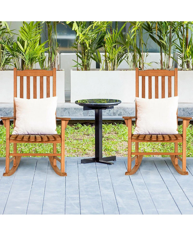 Gymax 2 Pcs Outdoor Eucalyptus Rocking Chair Single Rocker for Patio Deck