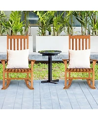 Gymax 2 Pcs Outdoor Eucalyptus Rocking Chair Single Rocker for Patio Deck
