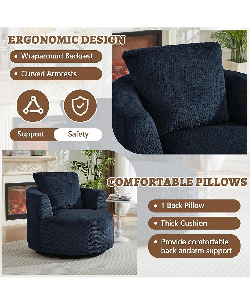 Rainsken 360 degrees Swivel Barrel Chair, Modern Compressible Accent Chair with Sturdy Wooden Frame for Living Room, Reading Nook and Office