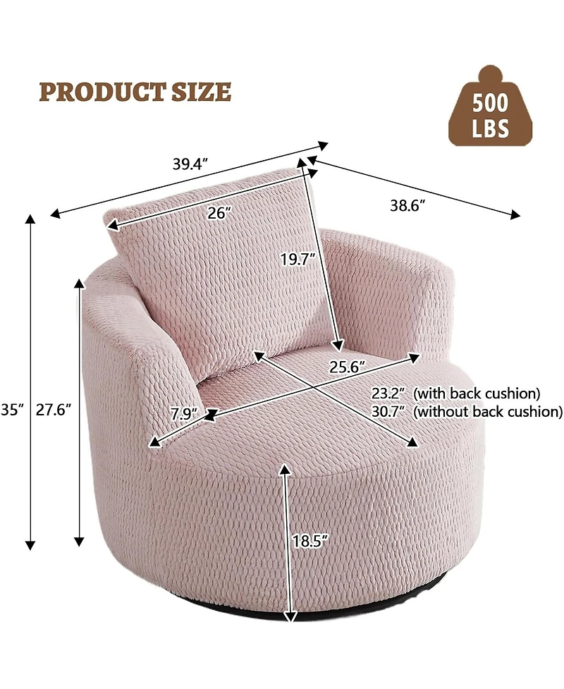 Rainsken Modern Compressible Swivel Accent Chair, 360 degrees Rotating Barrel Chair with Wooden Base for Comfortable Seating in Home and Office