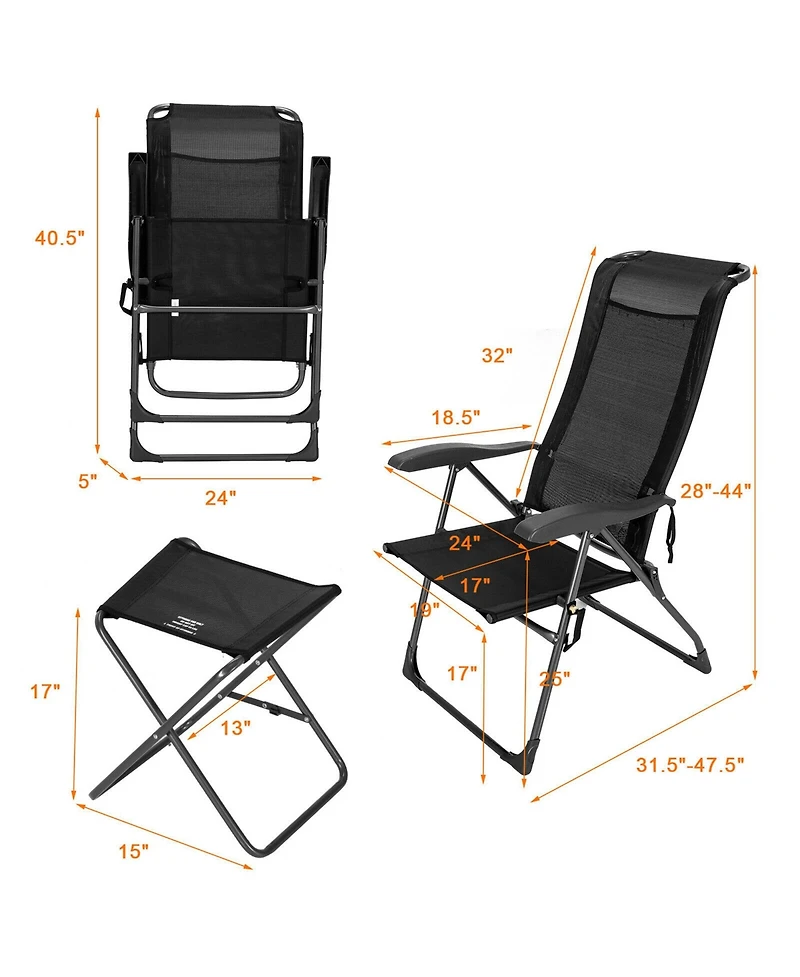Gymax 4PCS Folding Patio Recliner Chair and Ottoman Set w/ Adjustable Backrest