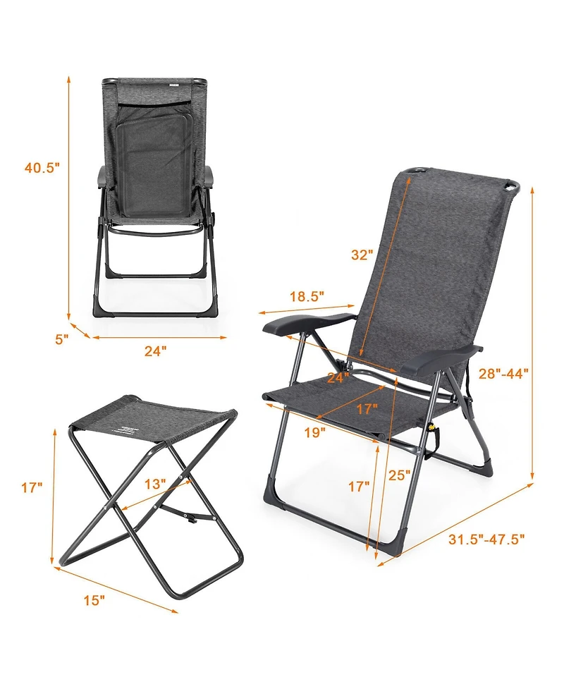 Gymax 4PCS Folding Patio Recliner Chair and Ottoman Set w/ Adjustable Backrest