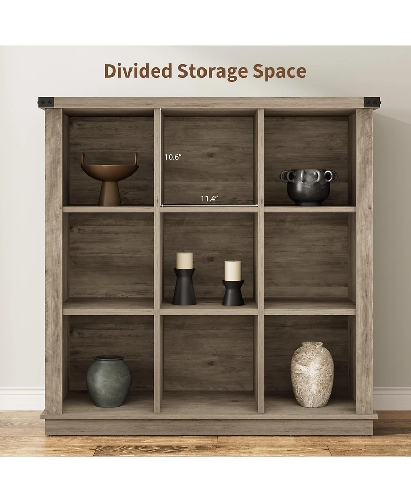 gaomon 9-Cube Storage Organizer Bookshelf, 4-Tier Farmhouse Horizontal Bookcase, Wood Storage