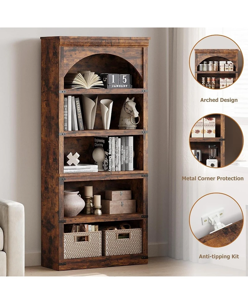 gaomon Tall Farmhouse Arched Bookcase