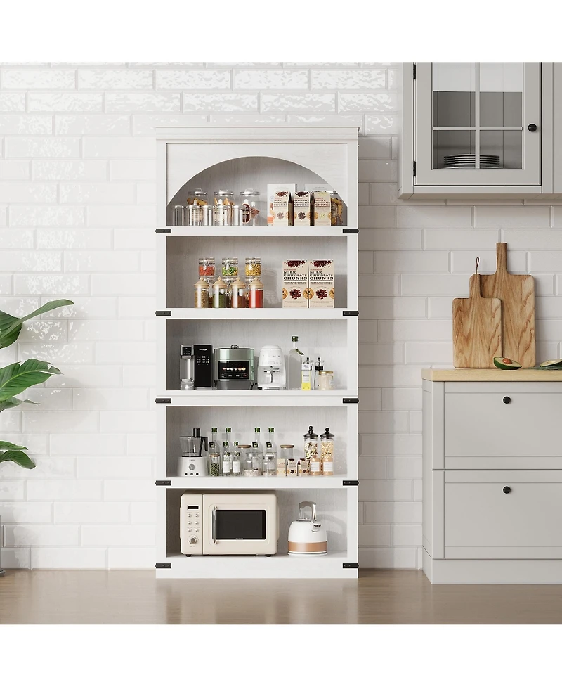 gaomon 68.7" Tall Farmhouse Arched 5-Tier Wooden Bookcase, Curved Storage Rack