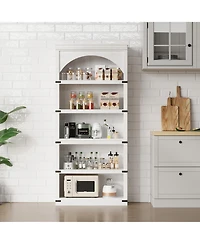 gaomon 68.7" Tall Farmhouse Arched 5-Tier Wooden Bookcase, Curved Storage Rack
