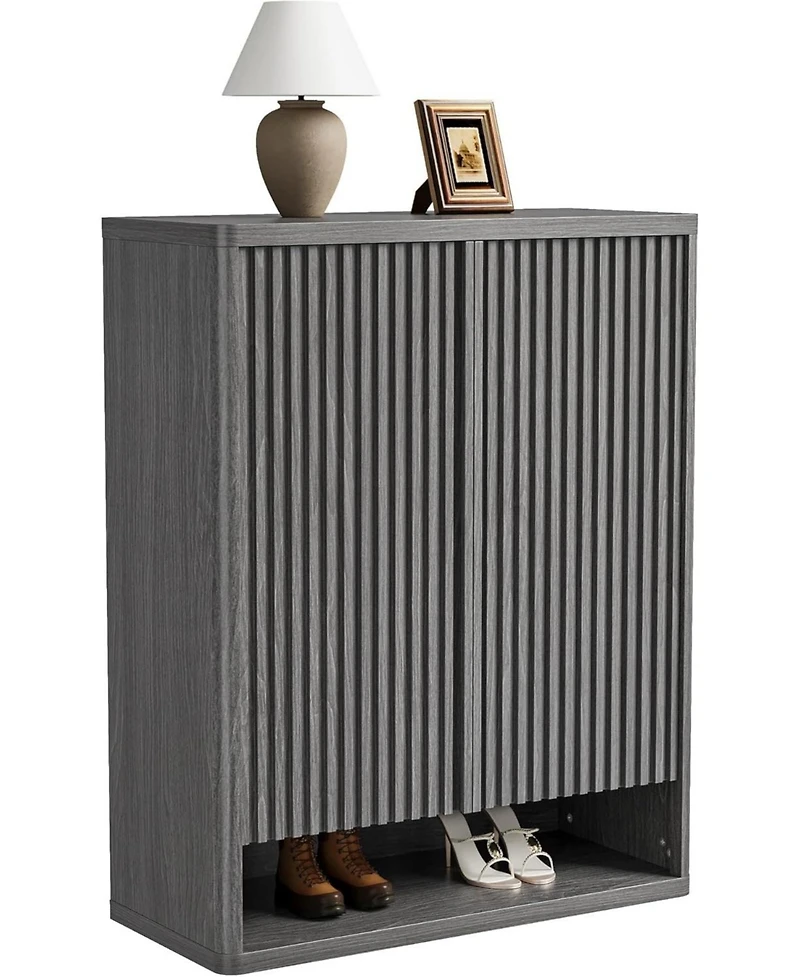 gaomon 63 Inch Shoe Cabinet, Large Shoe Storage Cabinet with Adjustable Shelves, Wooden Shoe Organizer with Fluted Door Holds 50-60 Pairs for Entryway