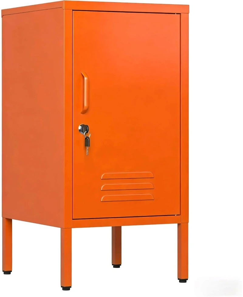 gaomon lockable metal nightstand with 2 adjustable shelves, modern side table storage cabinet and door for bedroom or living room.