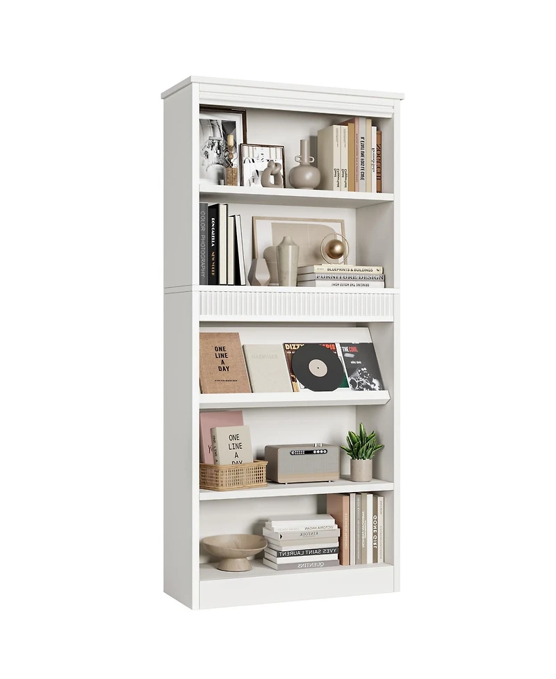 gaomon Tall Vintage 5-Tier Wooden Bookshelf with Double Fluted Design