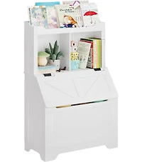 gaomon 2-Tier Kids Toy Storage Organizer with Flip-Top Lid, Wooden Toy Chest Bookshelf for Playroom