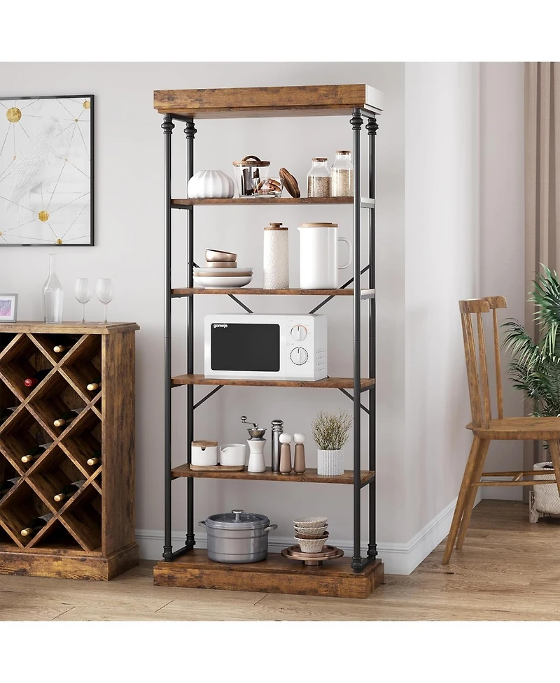 gaomon 6-Tier Industrial Wooden Bookshelf with Metal Frame, Rustic Tall Display Rack for Living Room