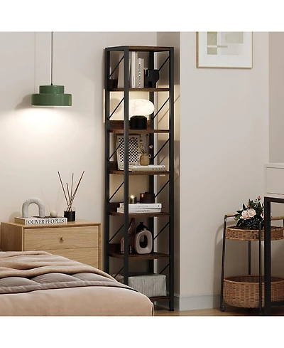 gaomon Narrow 6-Tier Tall Skinny Bookshelf with Metal Frame, Rustic Industrial Corner Storage Rack