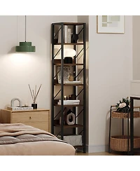 gaomon Narrow 6-Tier Tall Skinny Bookshelf with Metal Frame, Rustic Industrial Corner Storage Rack