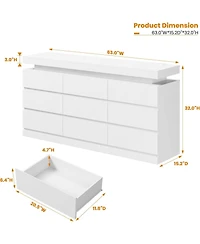 gaomon 63" Wide Chest of Drawers with Led Light and Charging Station, Large Tv Stand Multi-Function Home Organizer for Living