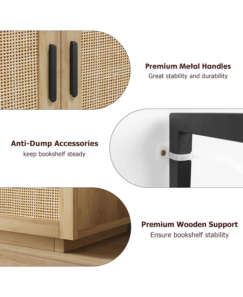 gaomon Industrial 5-Tier Rattan Bookcase with Storage Cabinet and Door, Metal Frame