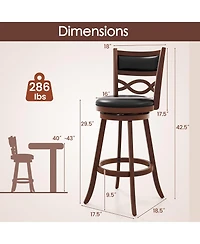 Gymax Bar Height Stools Set of 4 with Rubber Wood Frame Faux Leather Upholstered Seat