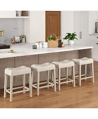 Gymax Bar Stools Set of 4 w/ Footrest Rubber Wood Frame for Kitchen Island