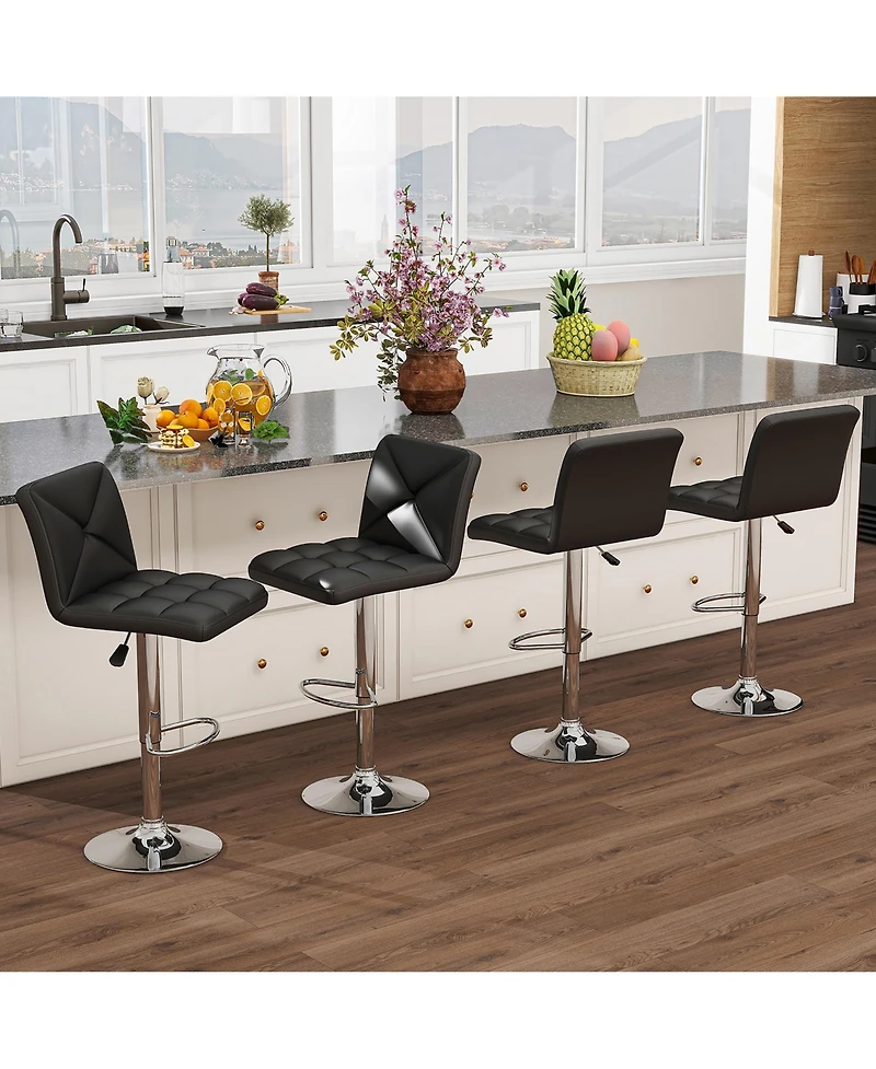Gymax 4 Pcs Bar Stools Pu Leather Swivel Chairs Height Adjustable Upholstered Barstools