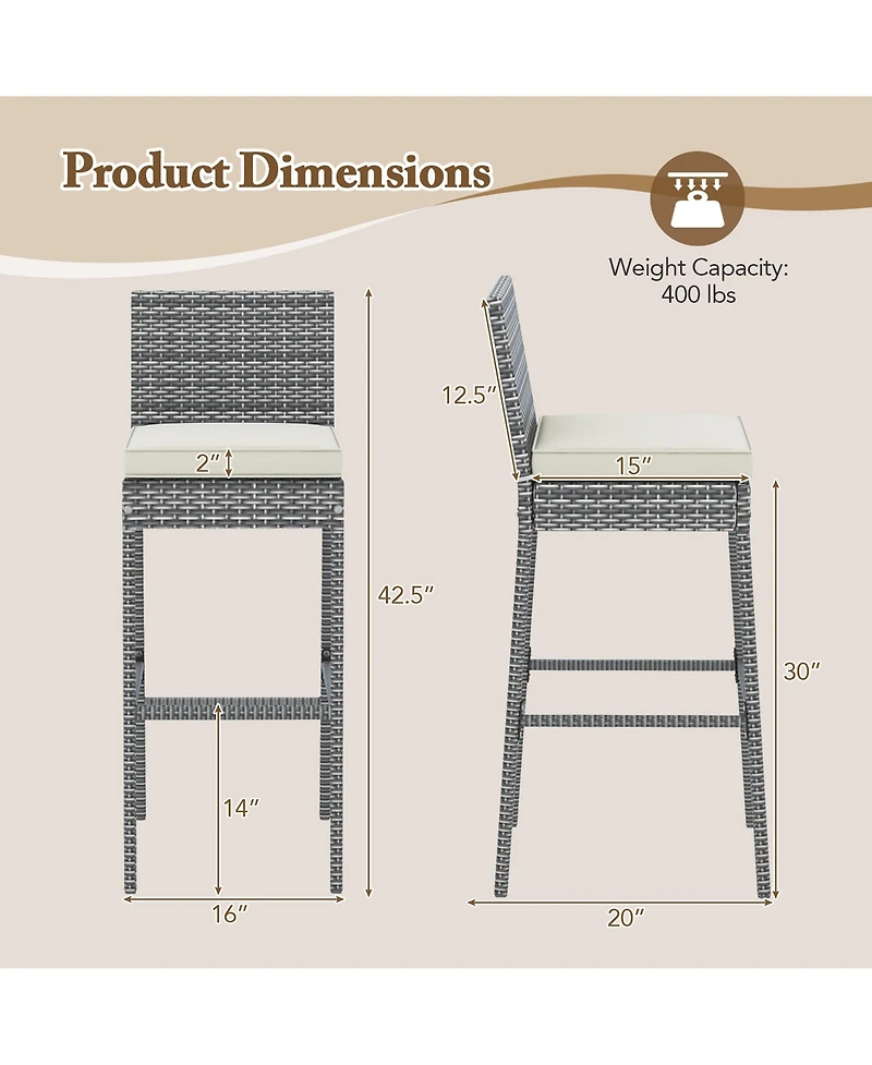 Gymax Pcs Patio Wicker Barstools Bar Height Chairs W/ Cushions Backyard