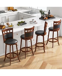Gymax Wood Swivel Bar Stools Set of 4 With Faux Leather Upholstered Seat and Back