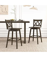 Gymax Bar Stool Set of w/Rubber Wood Frame Swivel Seat Ergonomic Backrest