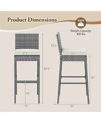 Gymax 4 Pcs Patio Wicker Barstools Bar Height Chairs W/ Cushions Backyard