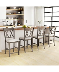 Gymax 4PCS Bar Stools Counter Height Stools w/ Linen Fabric Upholstered Seat