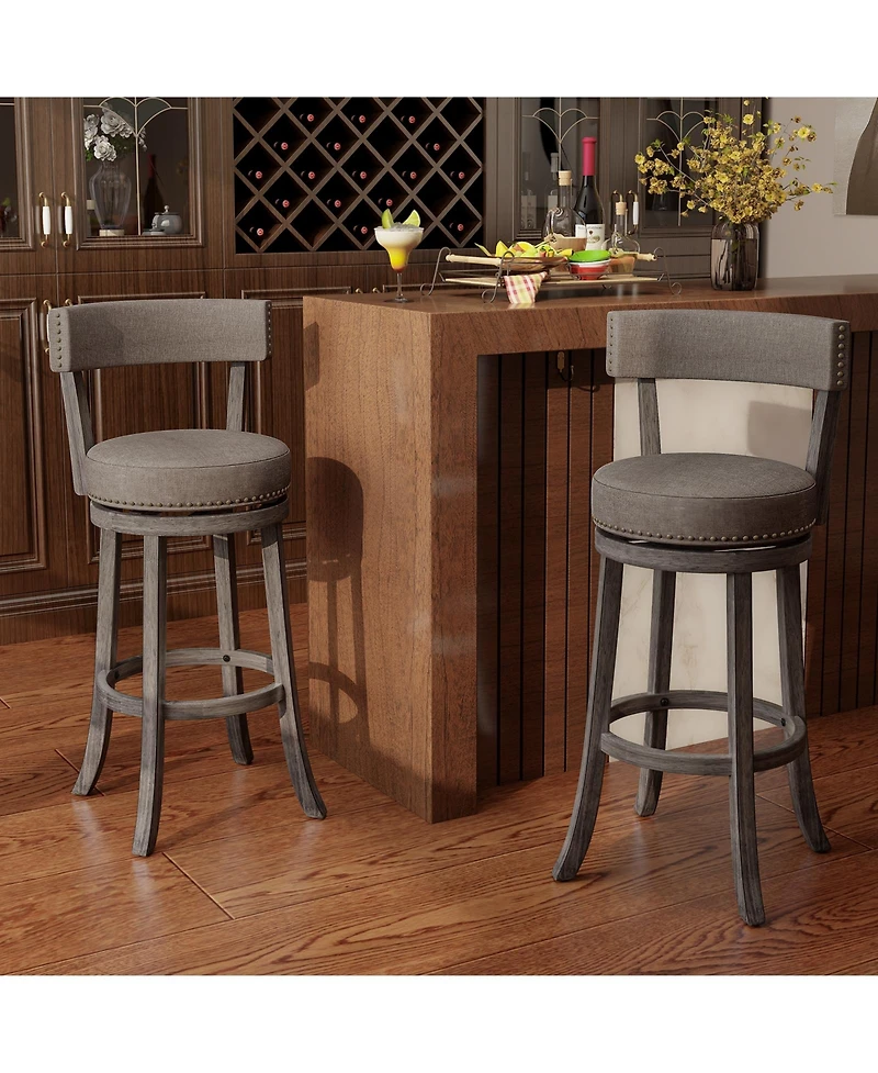 Gymax Bar Height Chairs Set of 2 w/ 360degree(s) Swivel Seat Back and Cushioned Seat