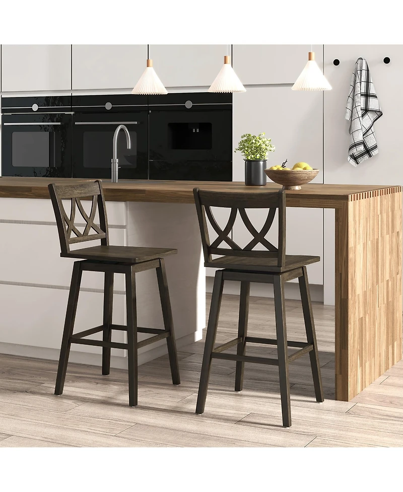 Gymax Bar Stool Set of 4 w/Rubber Wood Frame Swivel Seat Ergonomic Backrest