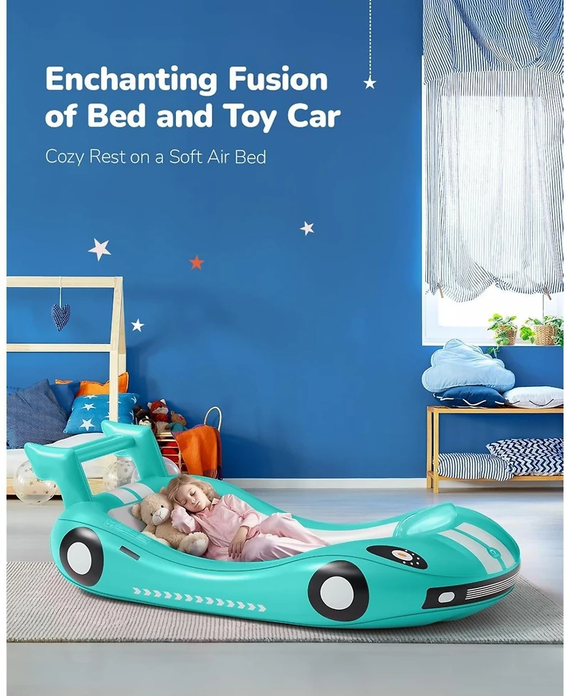 Qpau Inflatable Toddler Travel Bed with Side Rails, Portable Toddler Air Mattress for Camping and Travel, Hand Pump Included