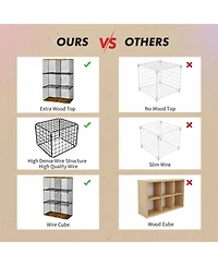 Yigii 6 Cube Wire Closet Organizer Storage Shelf with Woodtop Sturdy Modular for Clothes Books Bedroom Office