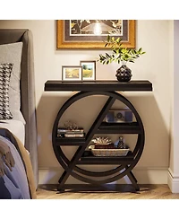 Tribesigns 3-Tier End Table Set of 2, Narrow Sofa Side with Storage, Industrial Nightstand Geometric Metal Frame