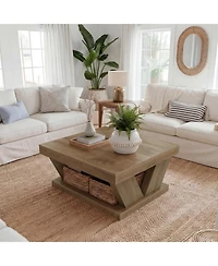 Tribesigns 2-Tier Rustic Wood Coffee Table, Farmhouse Square Coffee Table with Large Storage Shelf