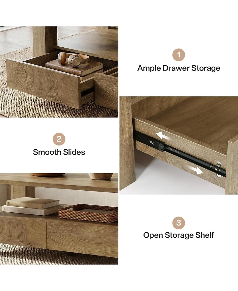 Tribesigns 47" Rectangle Coffee Table with 2 Drawers and Open Shelf, Farmhouse Wood Living Room Center Tea Table