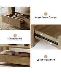 Tribesigns 47" Rectangle Coffee Table with 2 Drawers and Open Shelf, Farmhouse Wood Living Room Center Tea Table