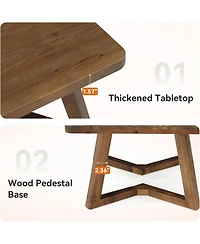 Tribesigns 31.5" Solid Wood Square Coffee Table, Farmhouse Accent Cocktail Tea Table with Double Geometric Pedestal