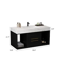 Sillysis Floating Bathroom Vanity with Ceramic Sink, Sintered Stone Top, 2 Soft Close Drawers, Wall Mounted Modern Cabinet