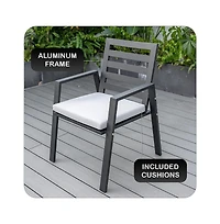 LeisureMod Chelsea Outdoor Dining Armchair Set of 4, Modern Patio Chair with Aluminum Frame, Weather Resistant Uv-Protected Cushions Olefin Fabric