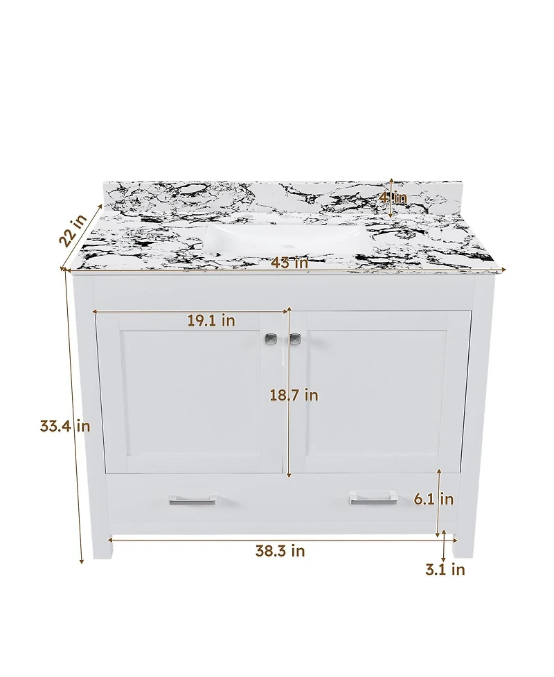 Sillysis Modern Bathroom Vanity with Marble-Style Top, Large Drawer Storage, Soft Close Doors