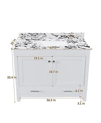 Sillysis Modern Bathroom Vanity with Marble-Style Top, Large Drawer Storage, Soft Close Doors