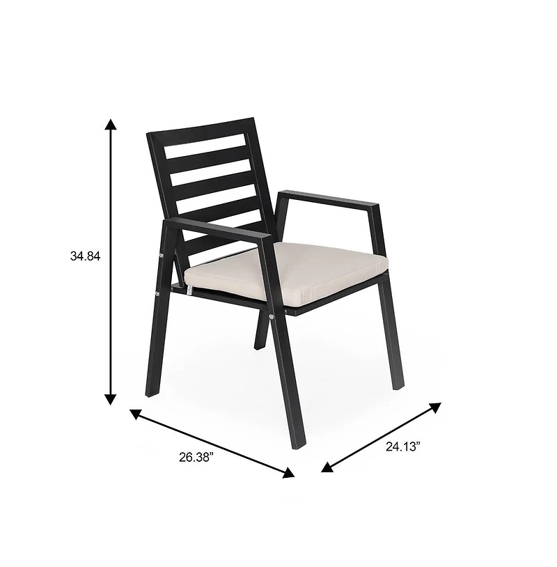 LeisureMod Chelsea Outdoor Dining Armchair Set of 2, Modern Patio Chair with Aluminum Frame, Weather Resistant Uv-Protected Cushions Olefin Fabric