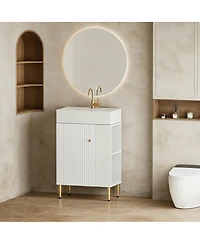 Sillysis Small Bathroom Vanity with Ceramic Sink, Modern Wood Base, Soft Close Door and Open Shelves for Compact Spaces