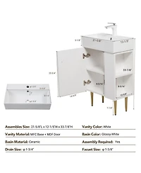 Sillysis Small Bathroom Vanity with Ceramic Sink, Modern Wood Base, Soft Close Door and Open Shelves for Compact Spaces