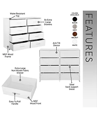 Flynama Modern 5 Drawer Dresser Wood Fabric Drawers Cabinet with Rattan Details